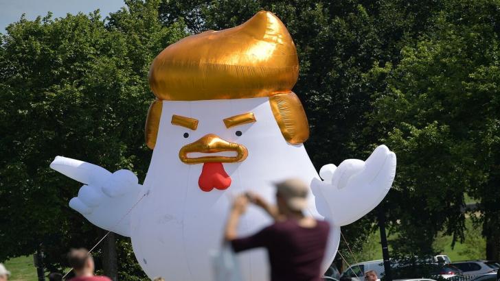 Harris campaign inflatable Donald Trump chicken in Washington DC